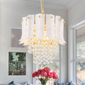 Brushed Gold Crystal Pendant Light With White Ceramic Shades Dining Dia.9.84 In