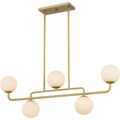 Brushed Gold Five Light Linear Chandelier From The Regis Collection