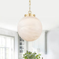 Brushed Gold Pendant Light With Marbled Glass Globe Kitchen Bedroom Dia.11.81 In