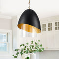 Brushed Gold Black Egg Shaped Pendant Light With Clear Glass Shade Dia.11.81 In