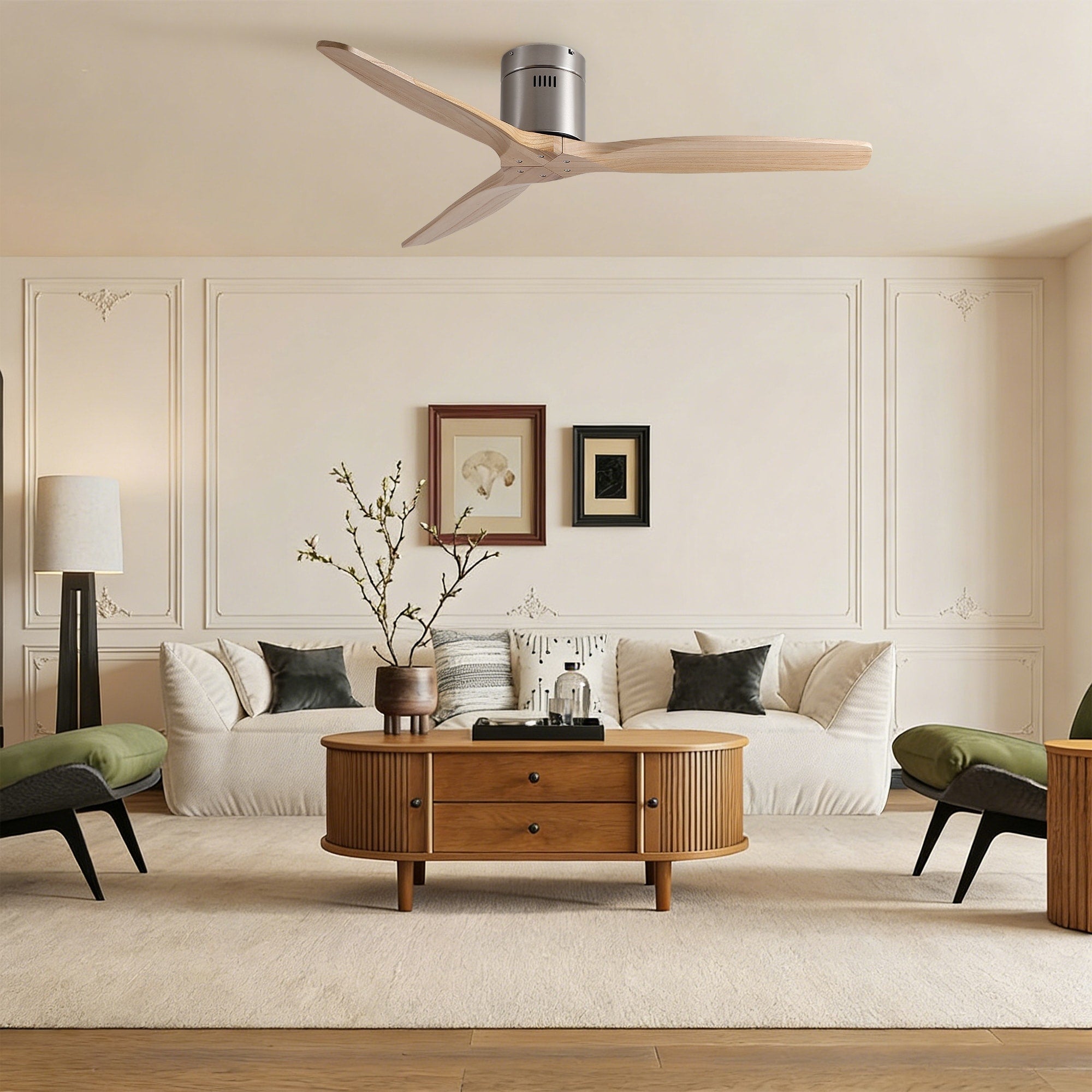 Brushed Nickel 52 Farmhouse Flush Mount Ceiling Fan Without Light
