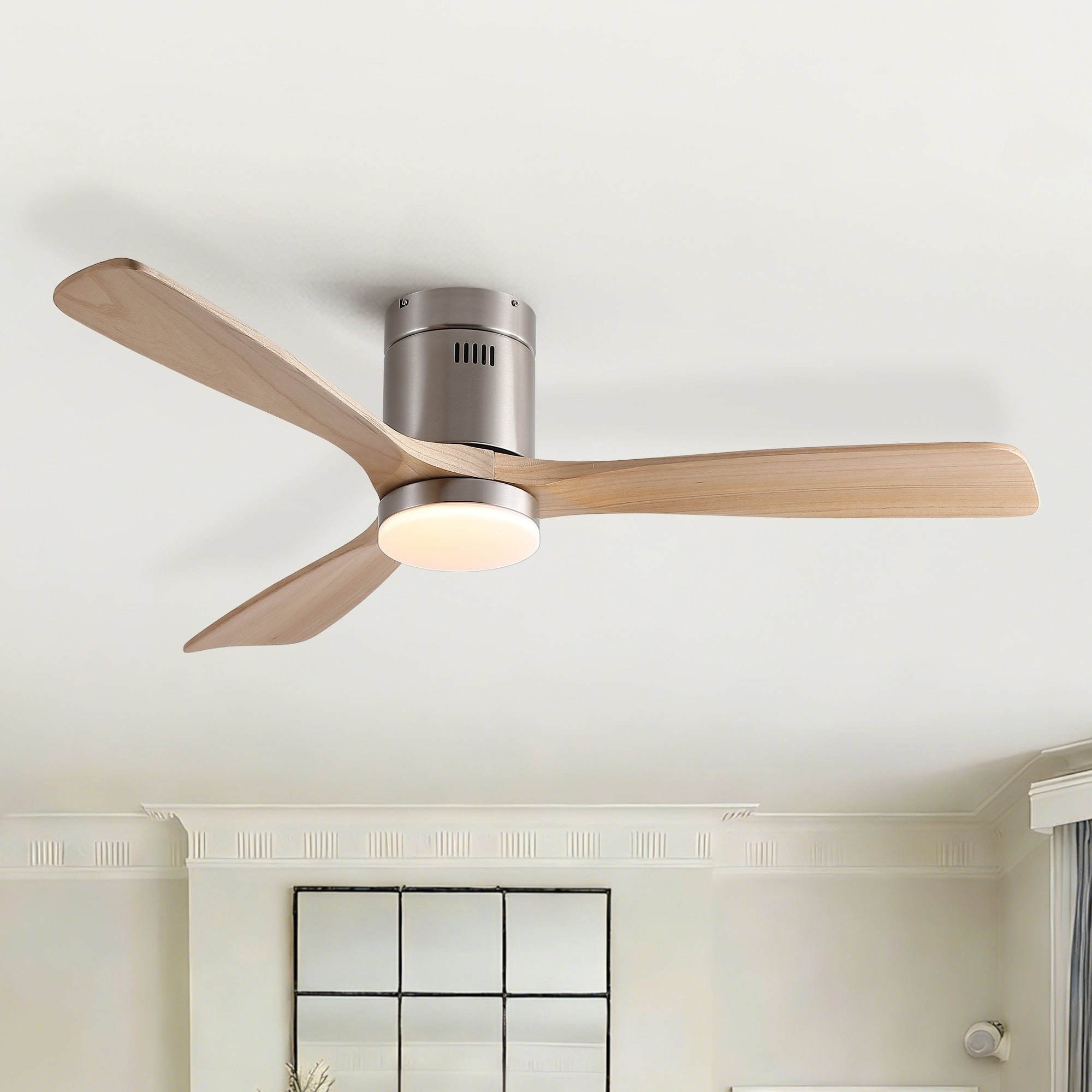 Brushed Nickel Flush Mount Ceiling Fan With Dimmable Led Lights