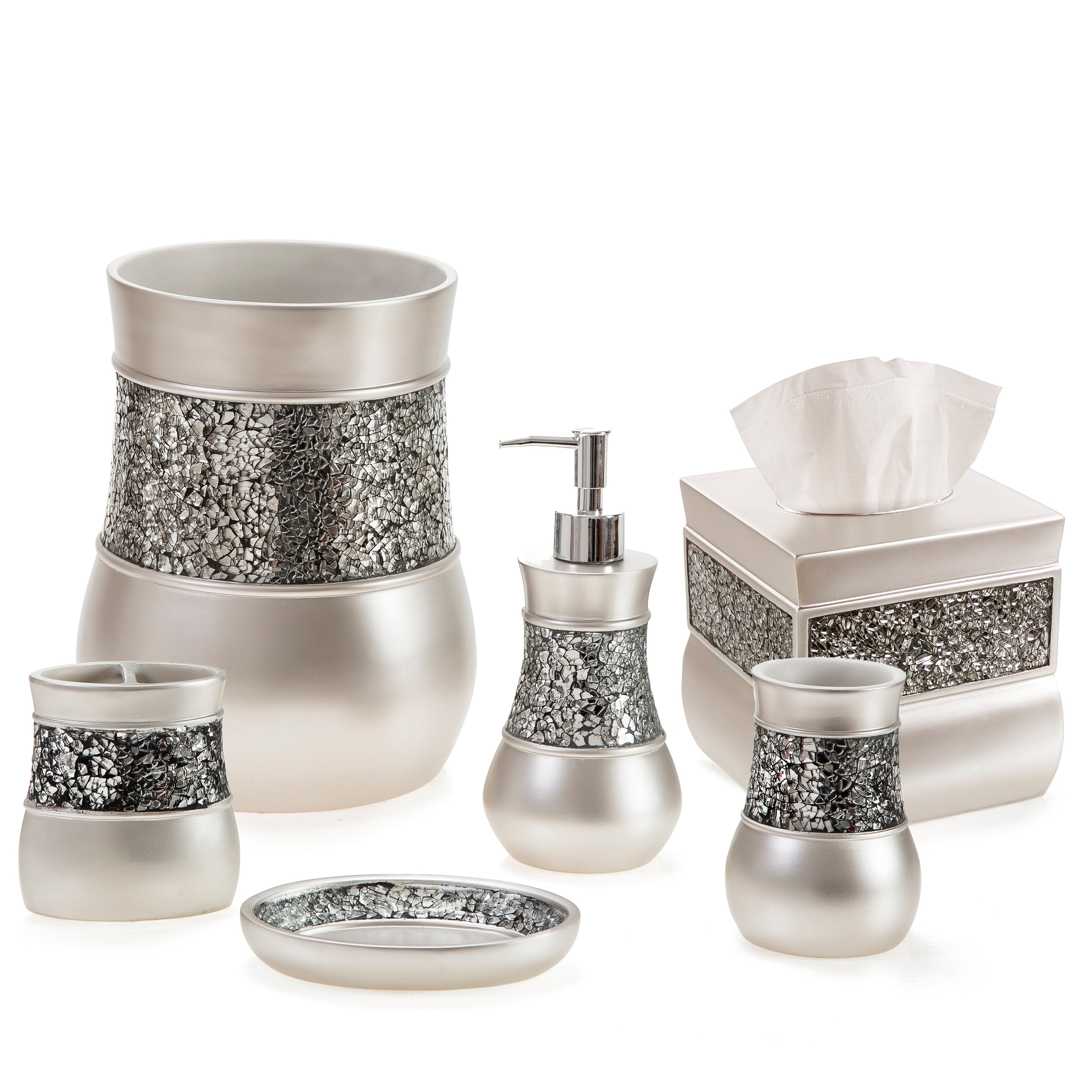 Brushed Nickle 6 Piece Bathroom Accessories Set Brown