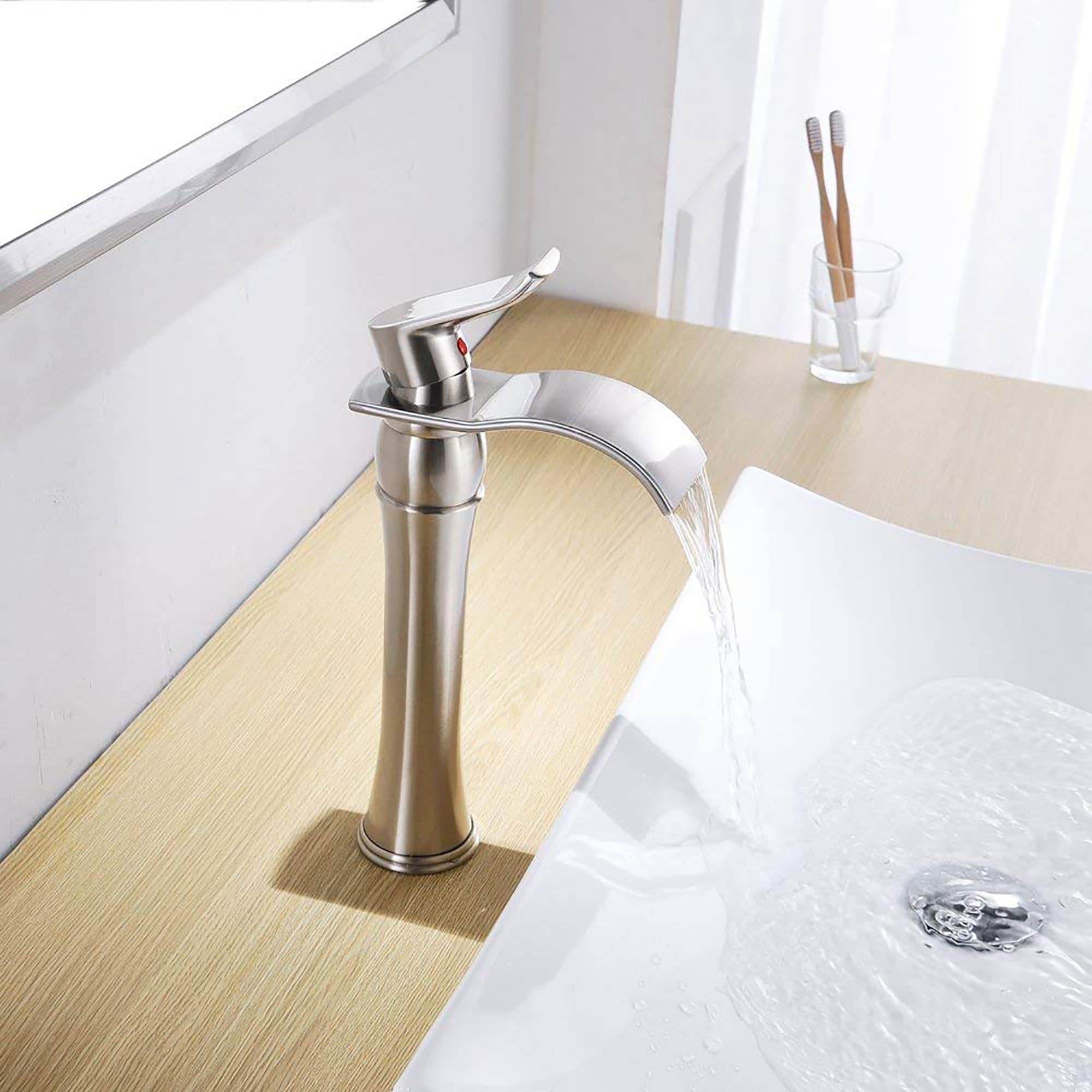 Waterfall Spout Single Handle Vessel Sink Bathroom Faucet