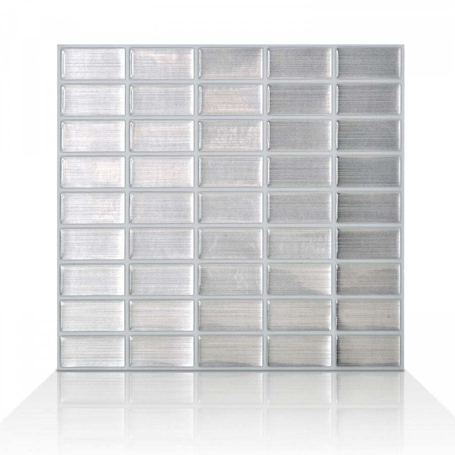 Brushed Stainless 10.61 In. X 10 In. Peel And Stick Self Adhesive Decorative Mosaic Wall Tile Backsplash 4 Pack