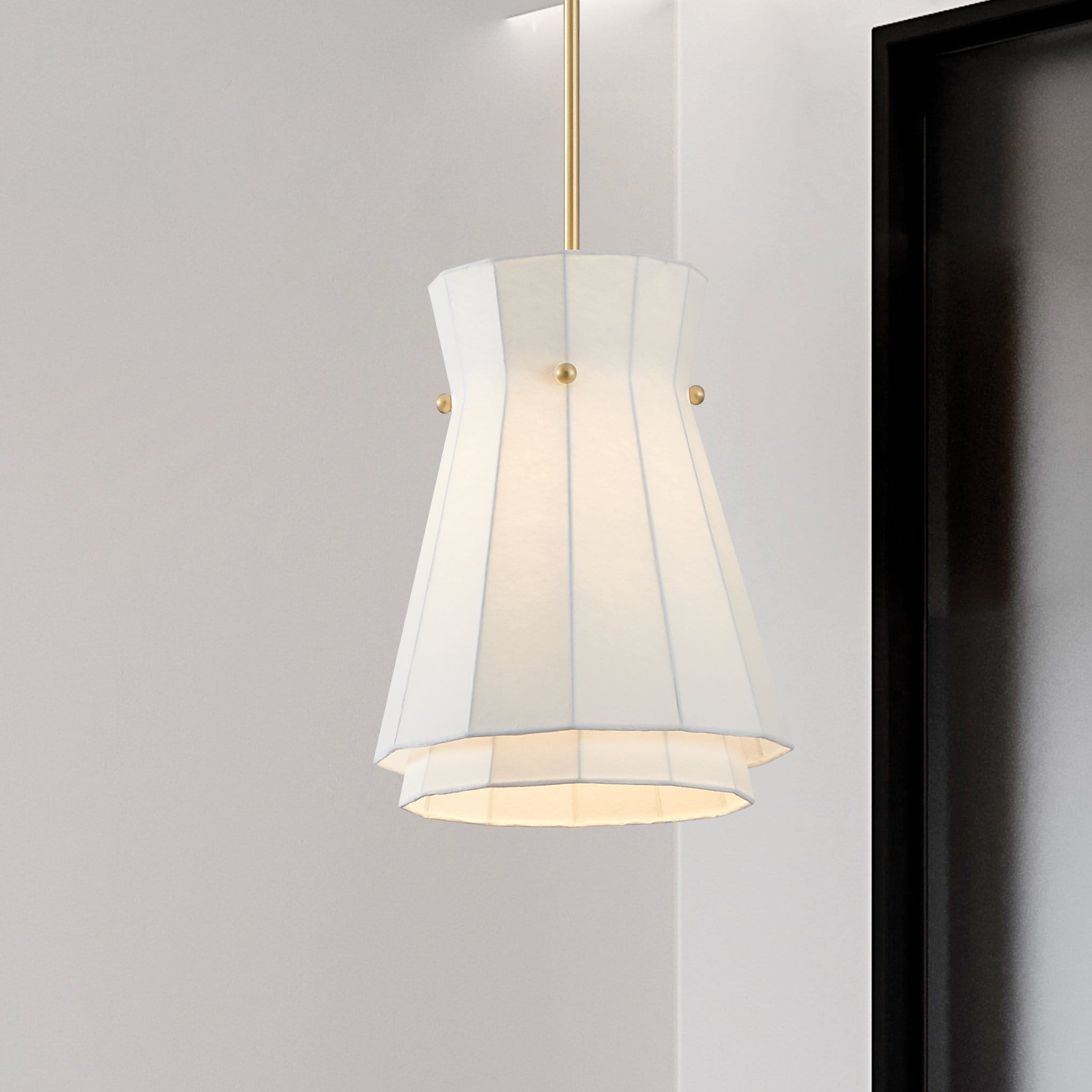 Bryony 12 Inch 1 Light Brushed Gold Convertible Pendant With White Synthetic Silk Shade