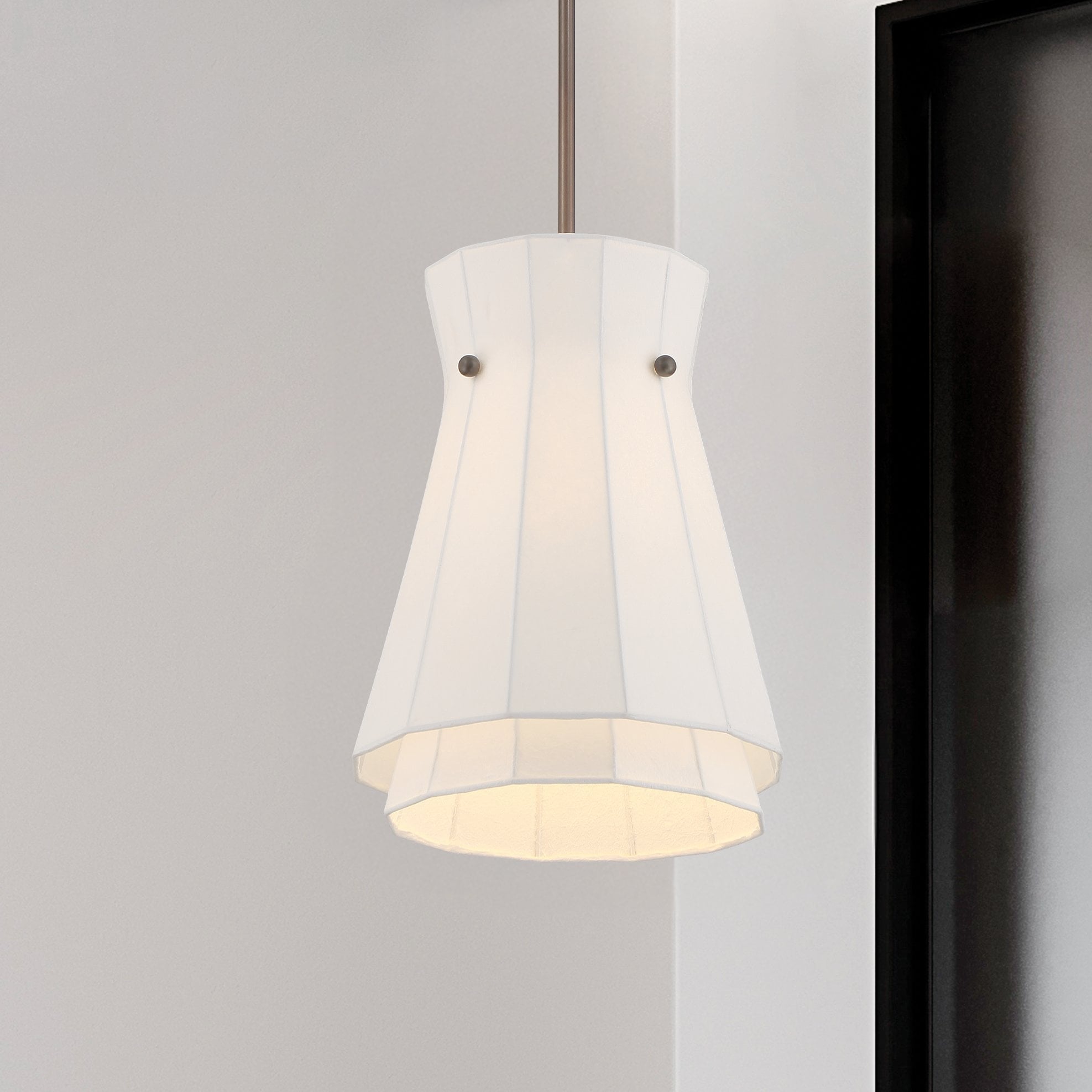 Bryony 12 Inch 1 Light Forged Bronze Convertible Pendant With White Synthetic Silk Shade
