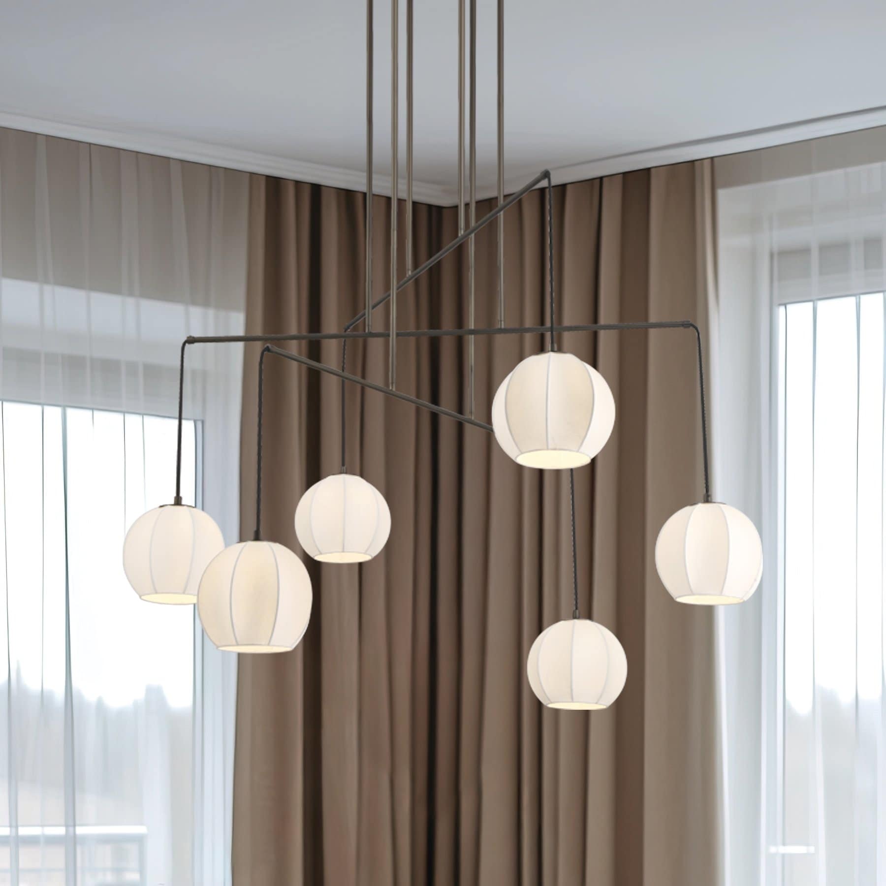 Bryony 48 Inch 6 Light Forged Bronze Chandelier With White Synthetic Silk Shades L 48 X W 48 X H 32.5 X M H 87.25