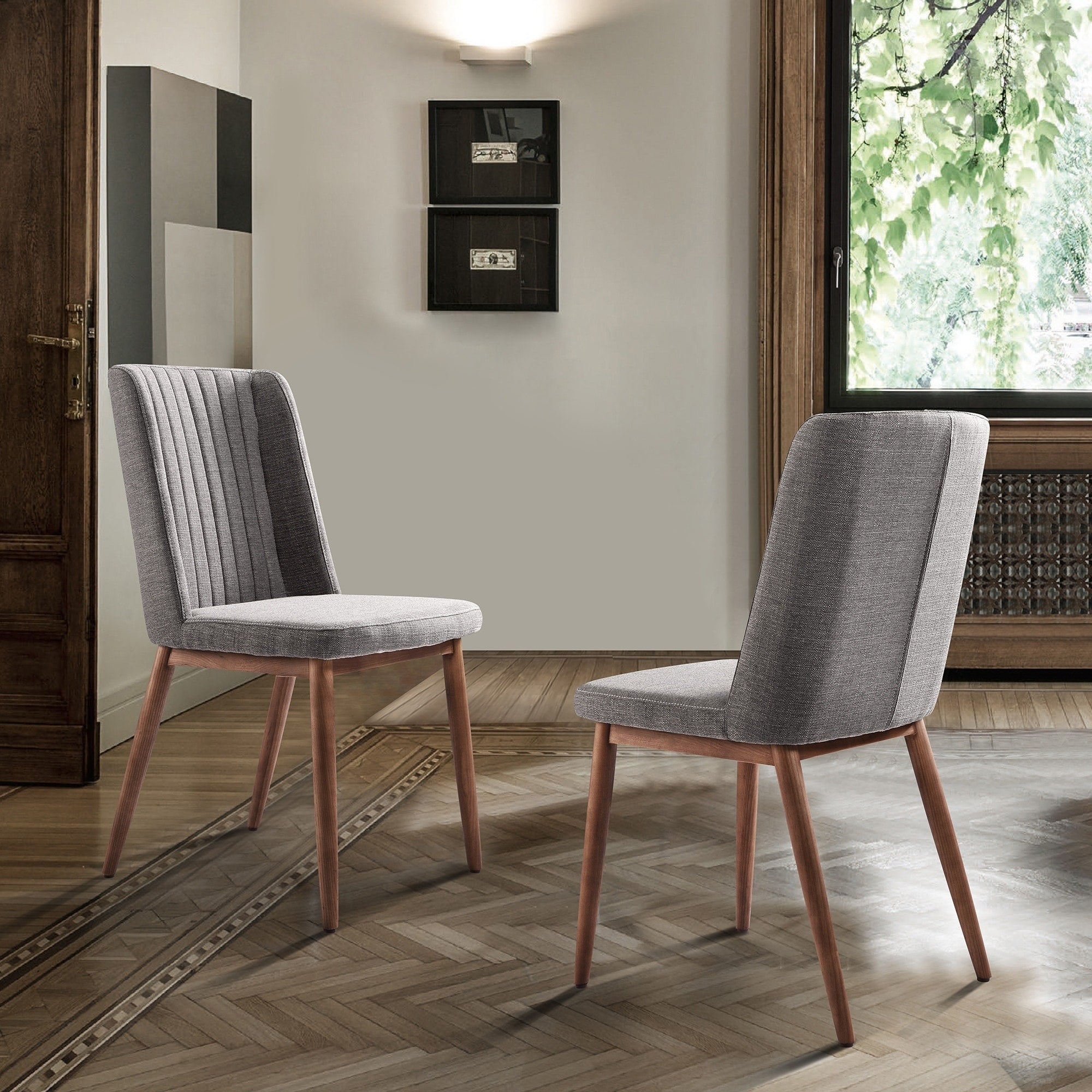 Wade Mid Century Dining Chair In Walnut Finish And Gray Fabric Set Of 2