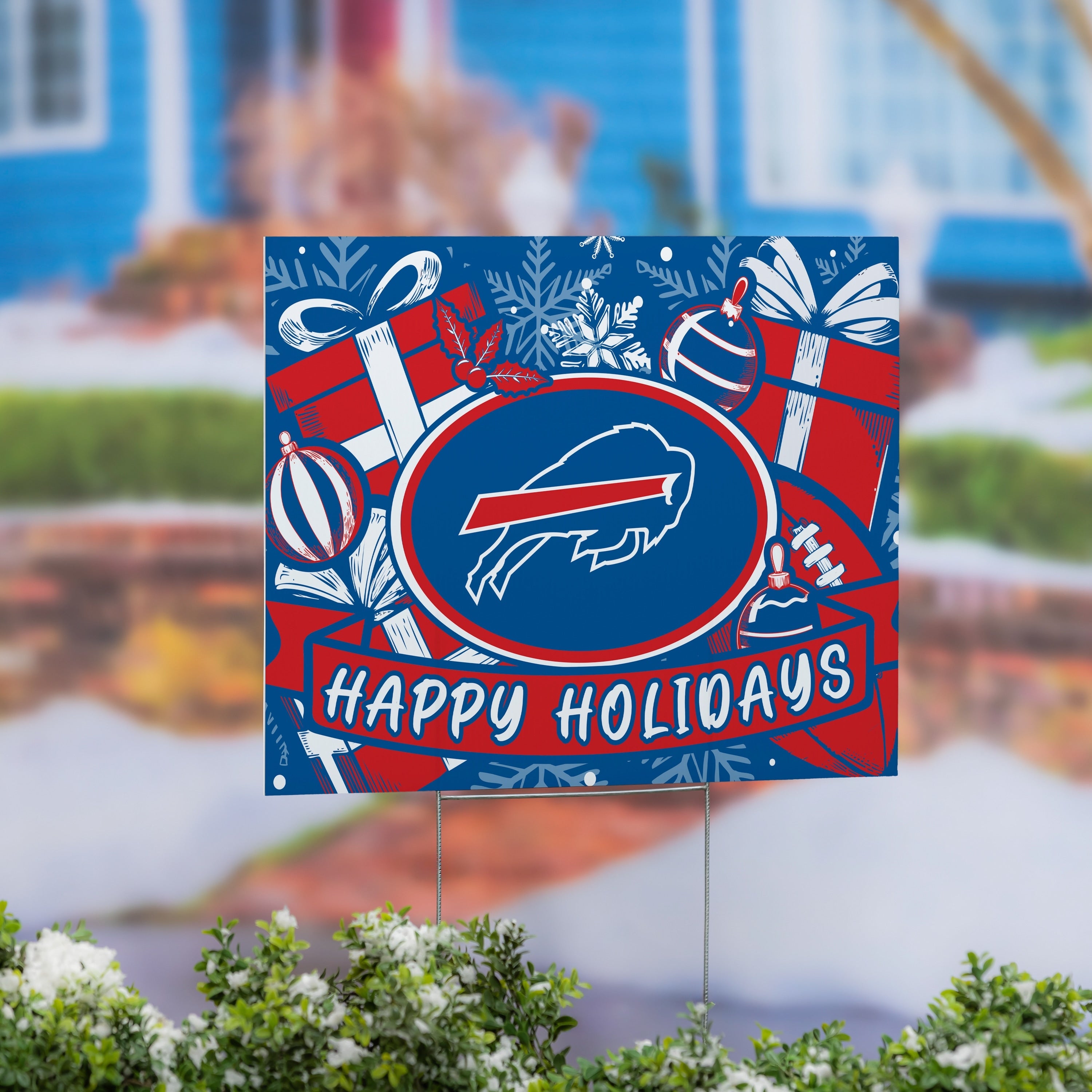Buffalo Bills Yard Sign Happy Holidays 24 X 18