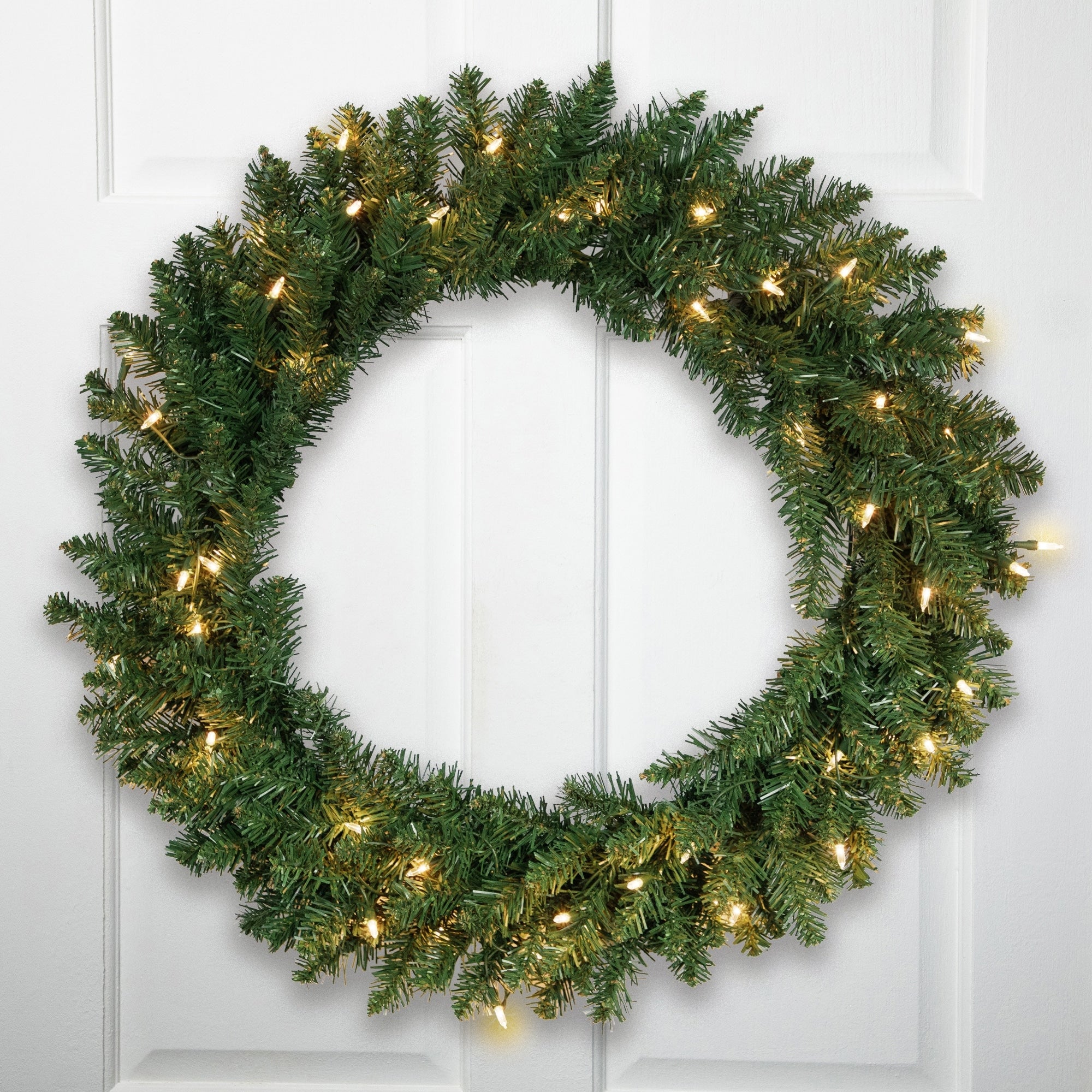Pre Lit Buffalo Fir Artificial Christmas Wreath 30 Inch Clear Lights