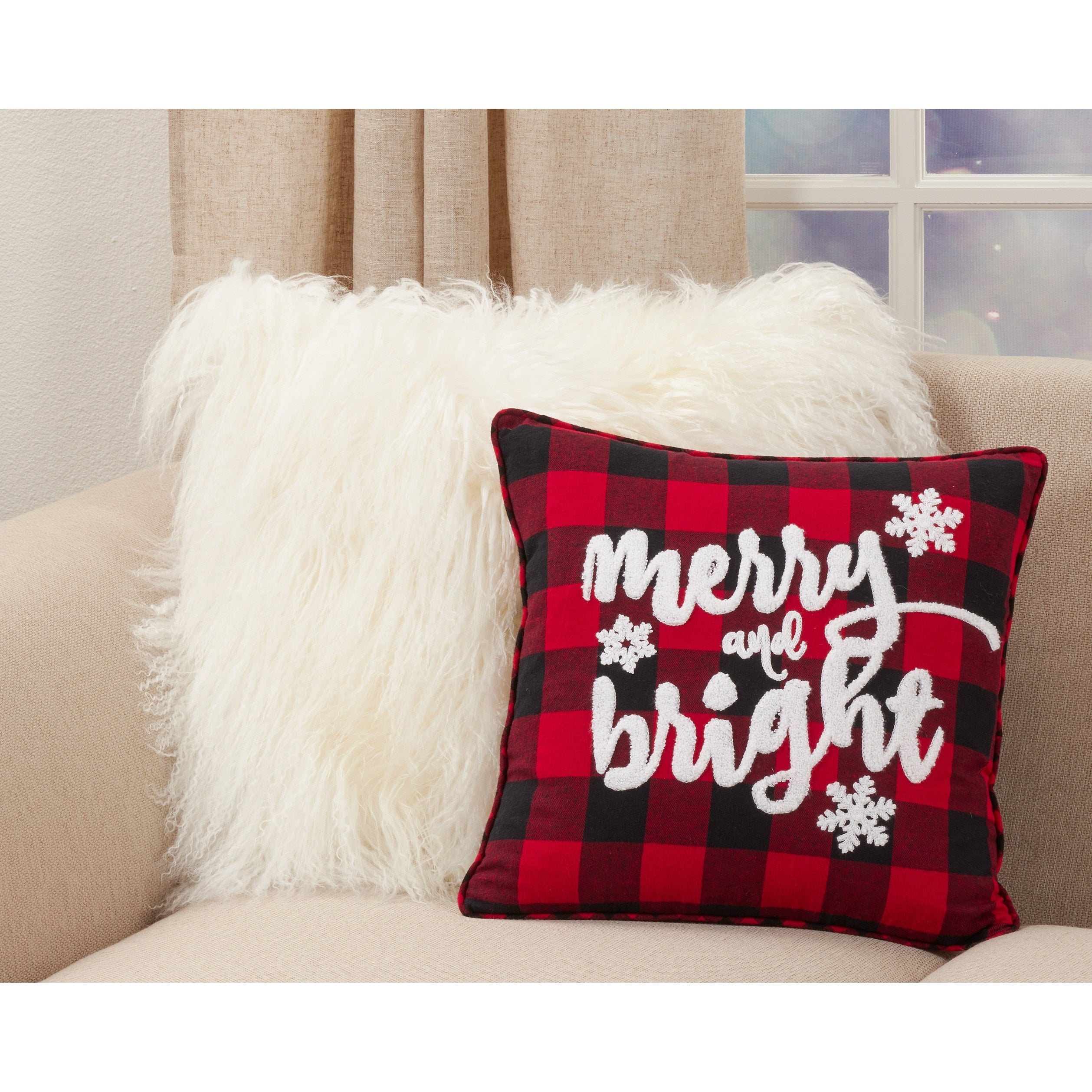 Buffalo Plaid Pillow With Merry And Bright Design