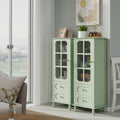 Buffet Cabinet With Glass Doors 2 Drawers Multi Functional Wooden Storage Cabinet Accent Cabinet With Solid Wood Legs