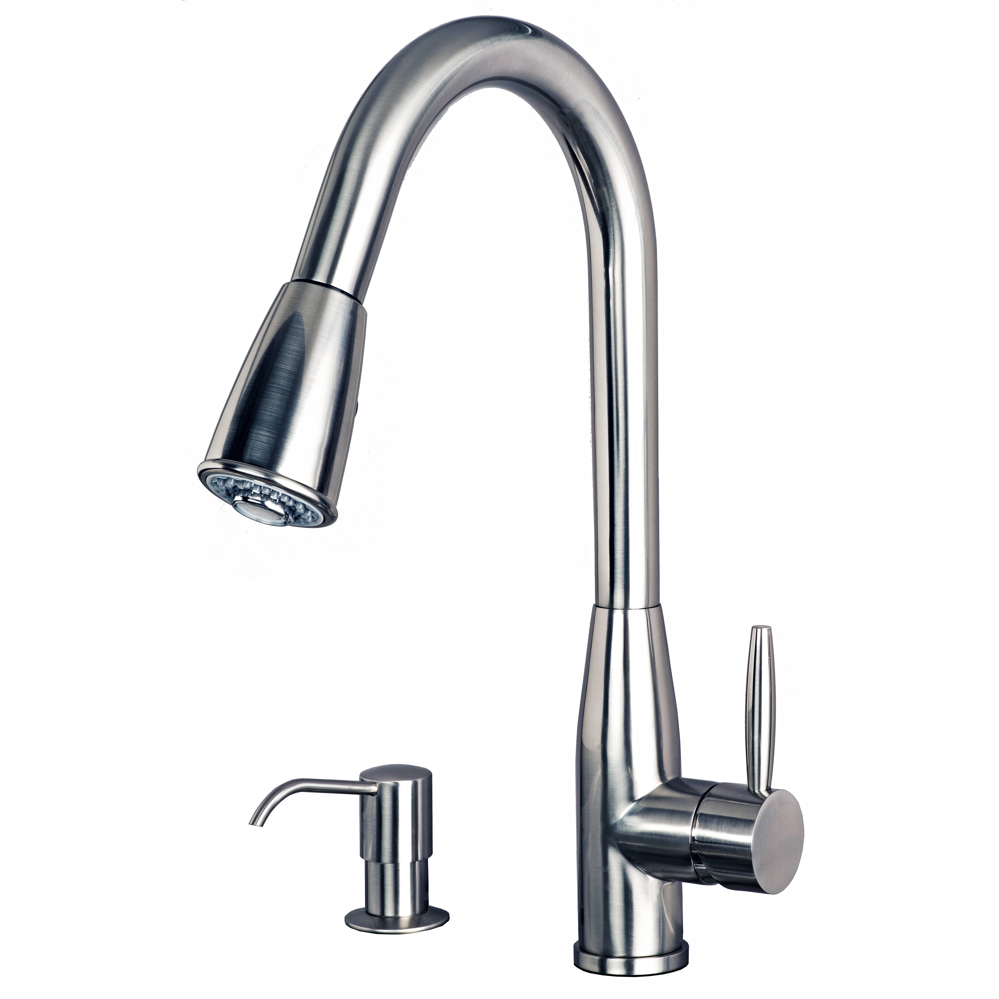 Builders Shoppe 16 Inch Contemporary Single Handle Pull Down Kitchen Faucet With Soap Lotion Dispenser