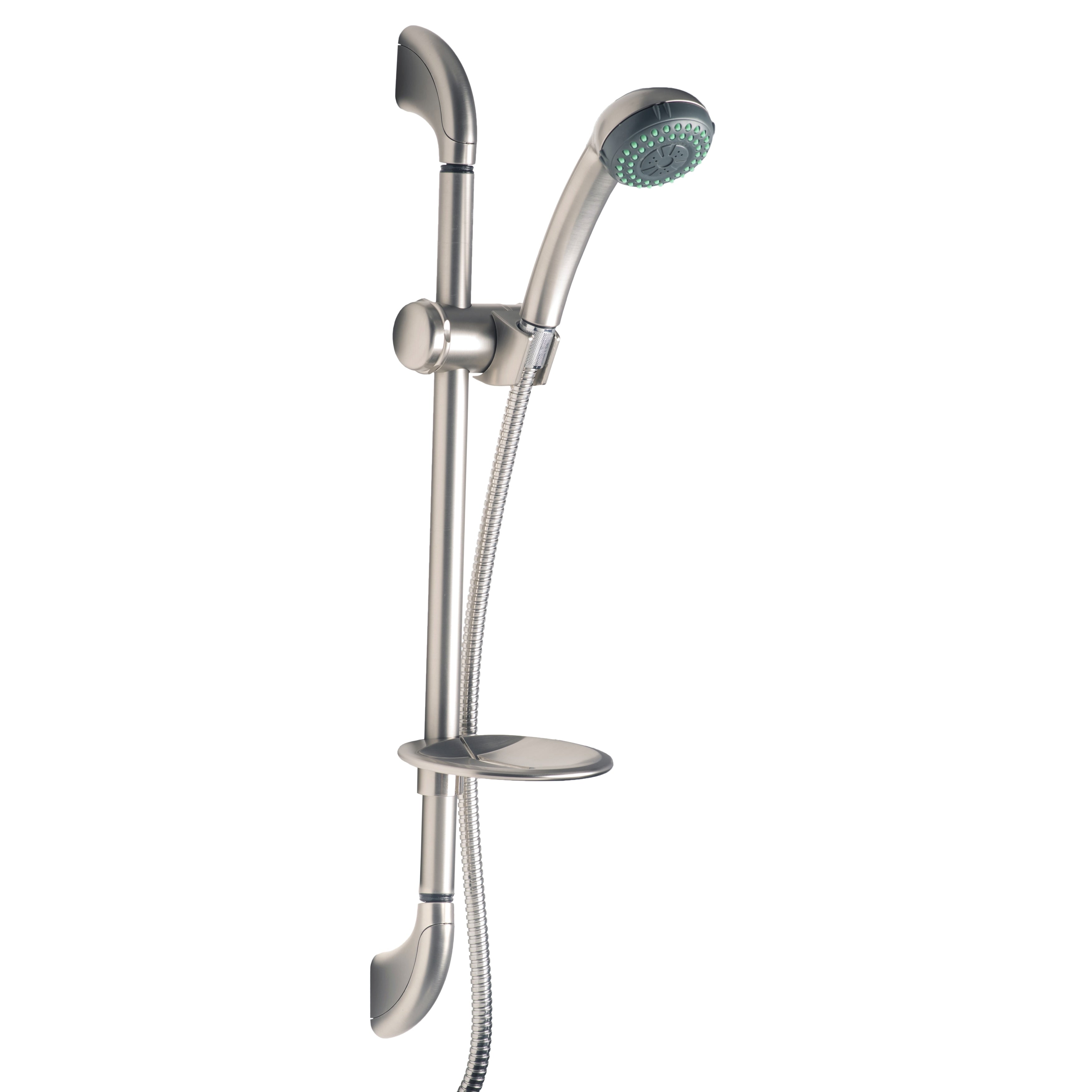 Builders Shoppe 4210 Brass Slide Bar With Adjustable Height Massage Hand Held Shower And Soap Dish Silver