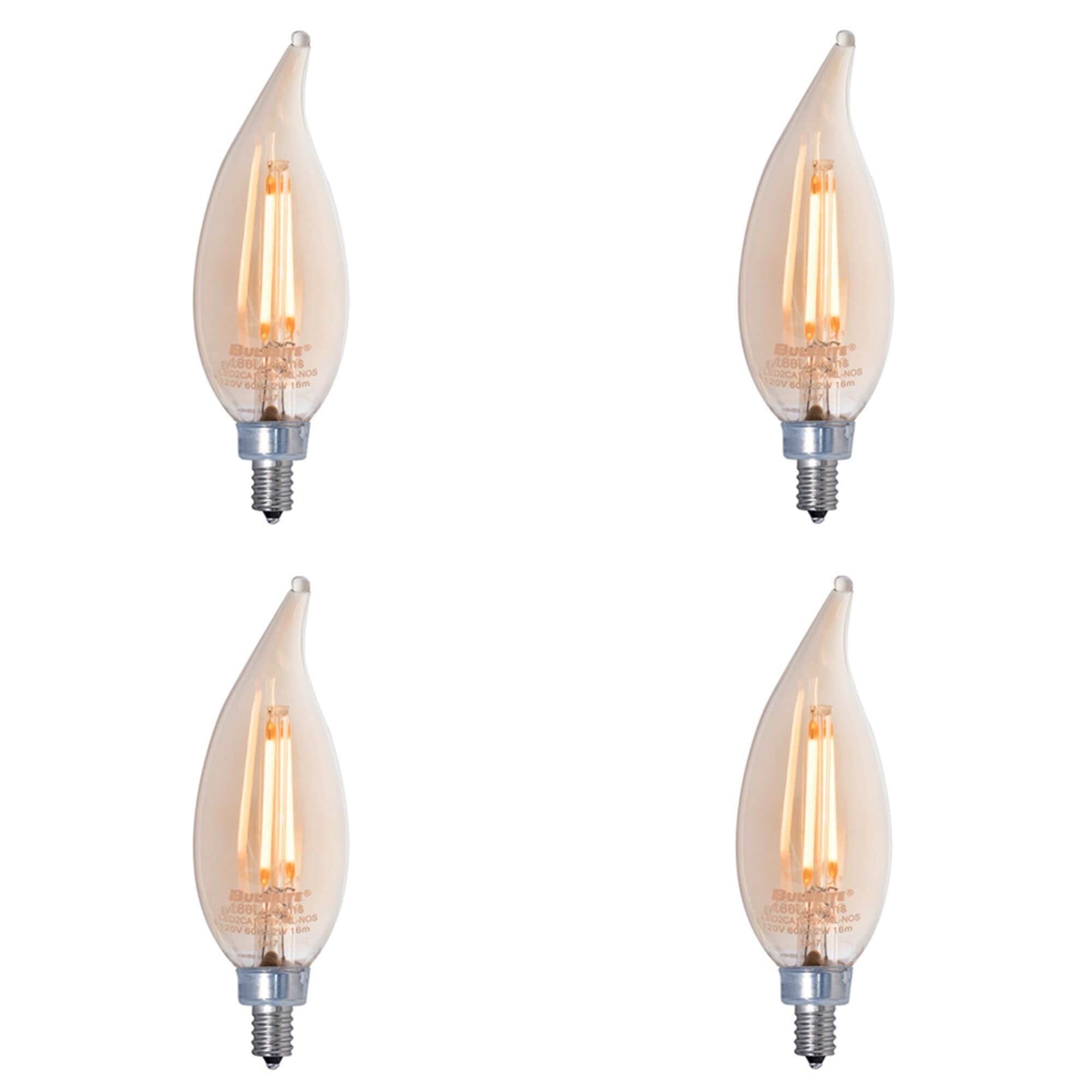 Bulbrite Pack Of 4 2.5 Watt Dimmable Antique Filament Ca10 Candelabra E12 Led Bulb Amber Light