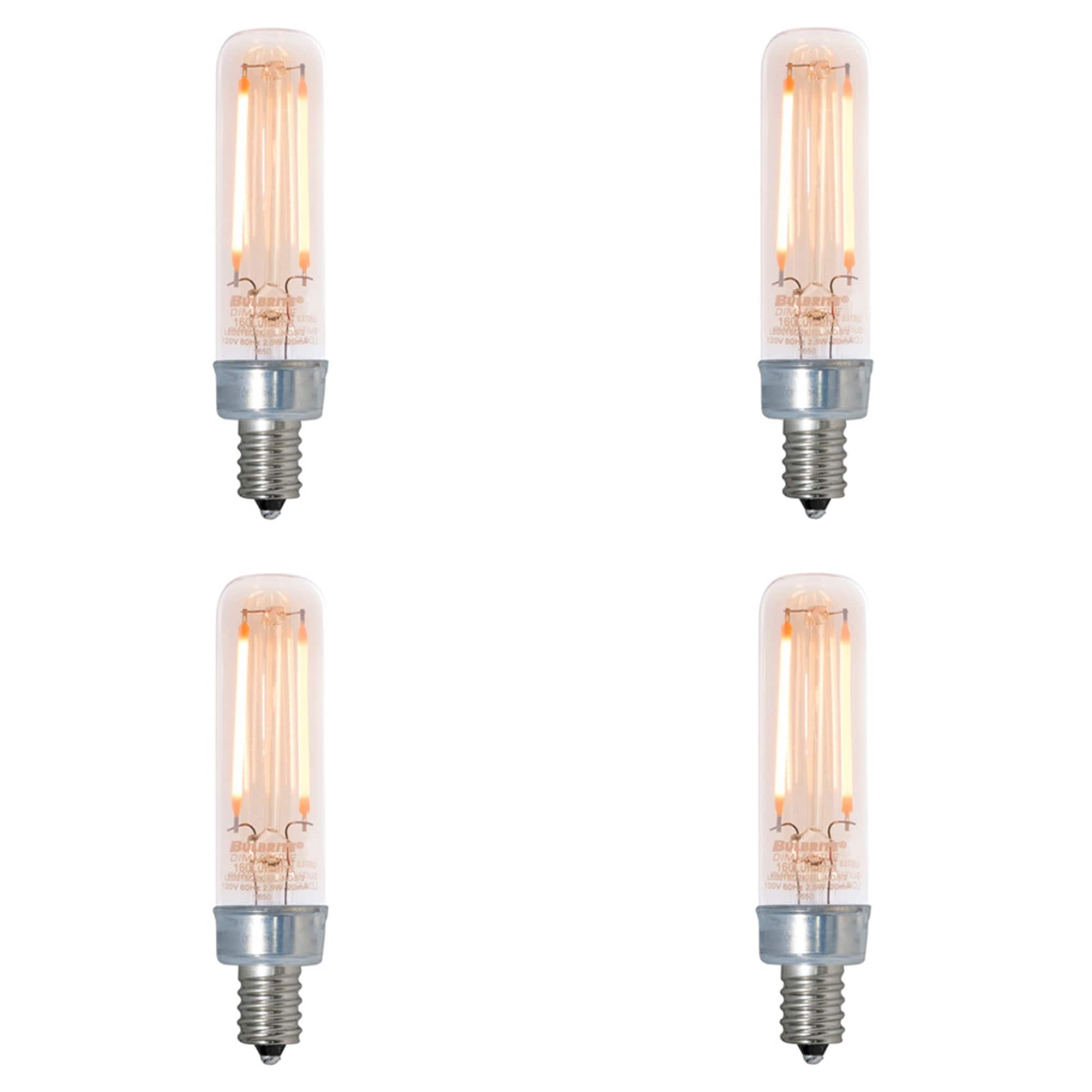 Bulbrite Pack Of 4 2.5 Watt Dimmable Antique Filament T6 Candelabra E12 Led Bulb 160 Lumens 2100K And 90 Cri
