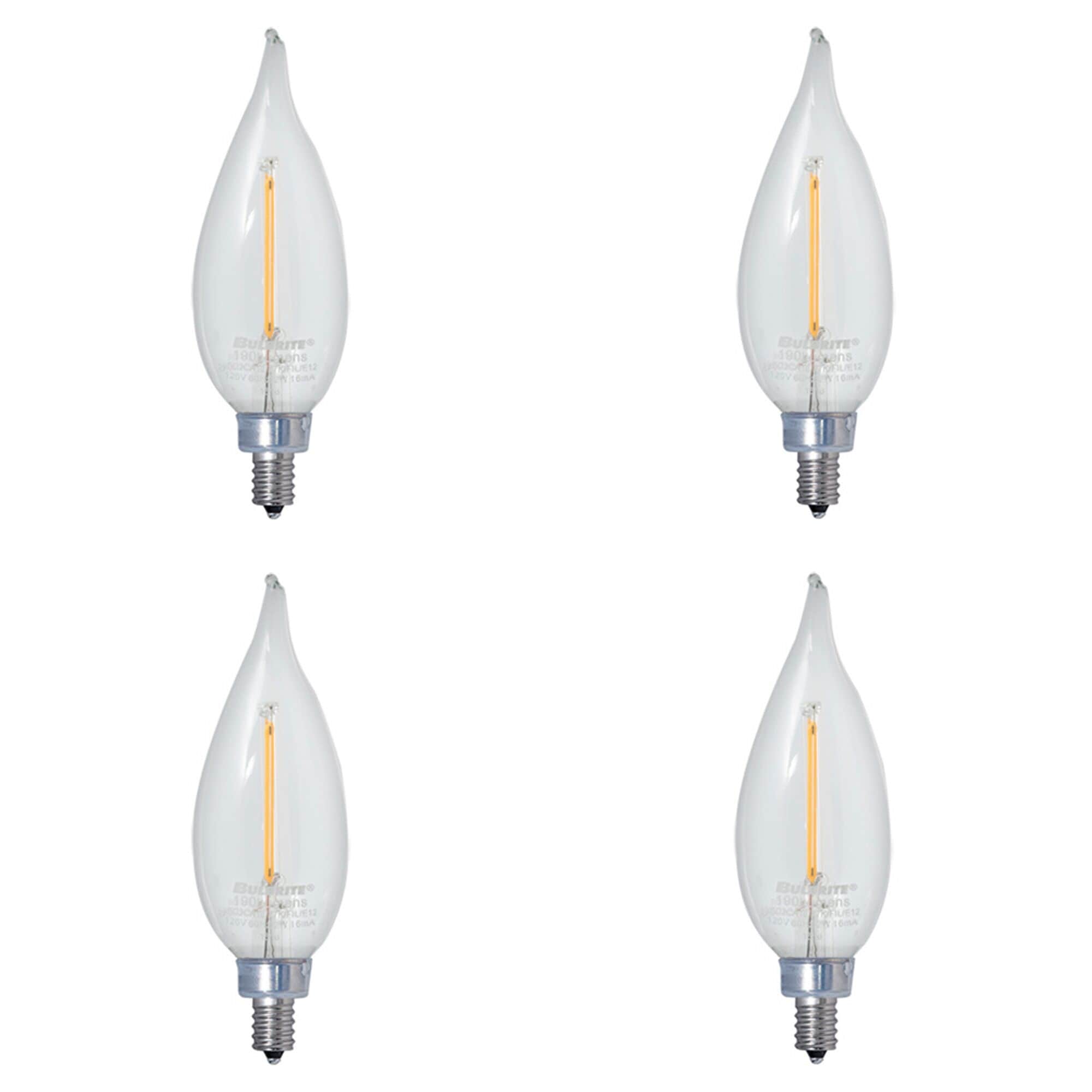 Bulbrite Pack Of 4 Dimmable Clear Filament Ca10 Candelabra E12 Led Bulb
