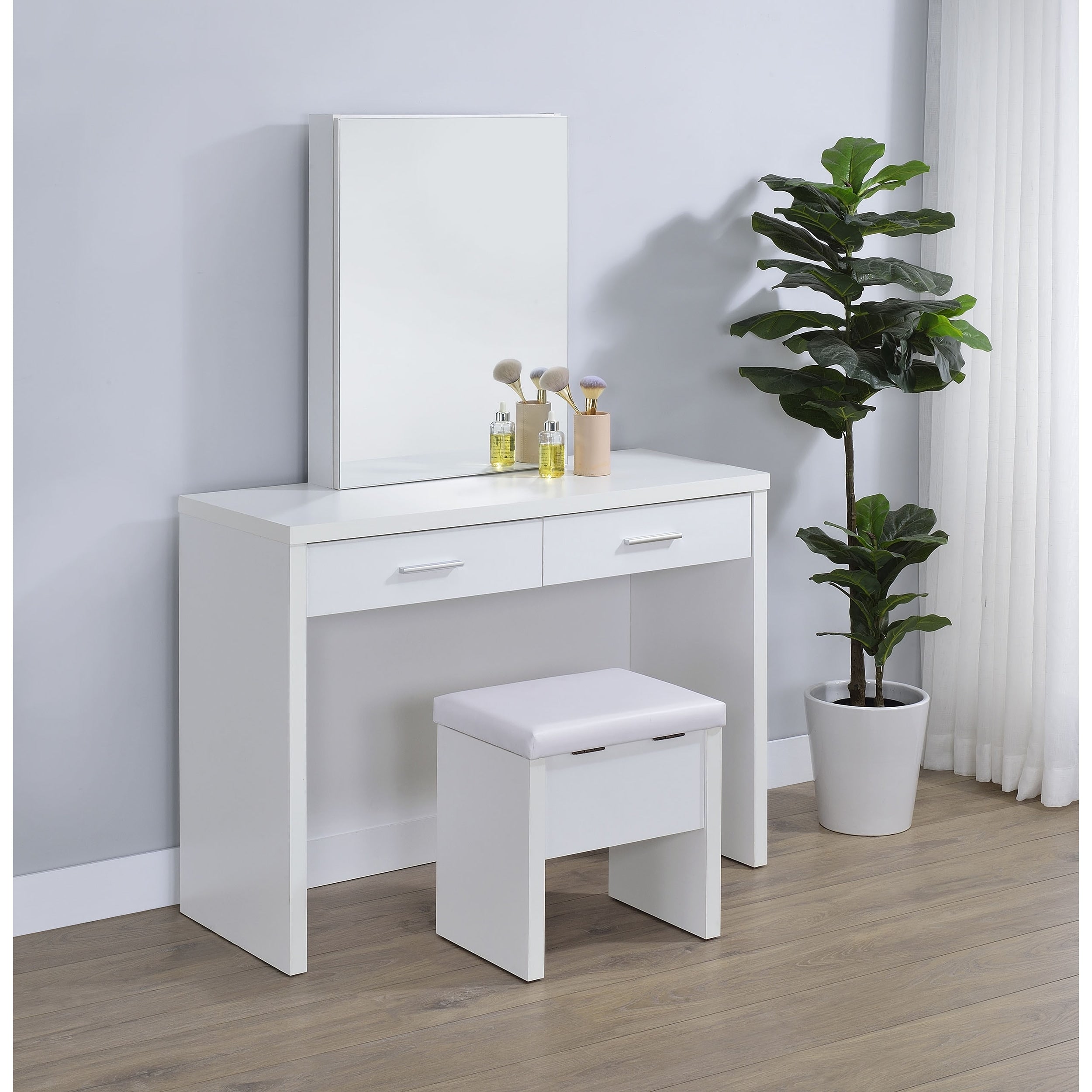 Bunbury Makeup Vanity Table Set Storage Mirror And Stool White