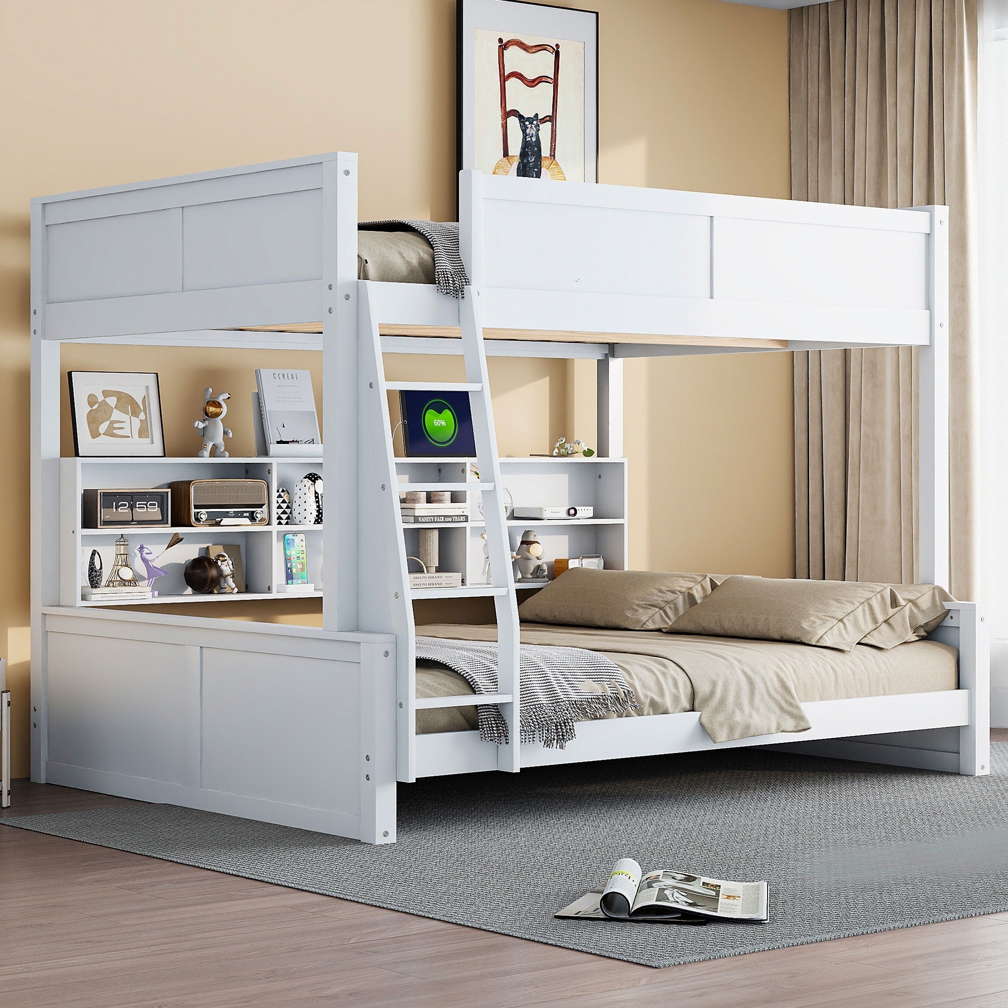 Bunk Bed With Storage Cabinets And Usb Ports Full Xl Over Queen Or Twin Xl Over Queen