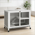 Bunny Cage With Wheels Small Rabbit Hutch Spacious Pet House Is Designed For Convenient Cleaning Gray White