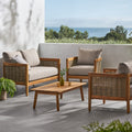 Burchett Outdoor Acacia Wood 4 Seater Chat Set With Cushions By Christopher Knight Home