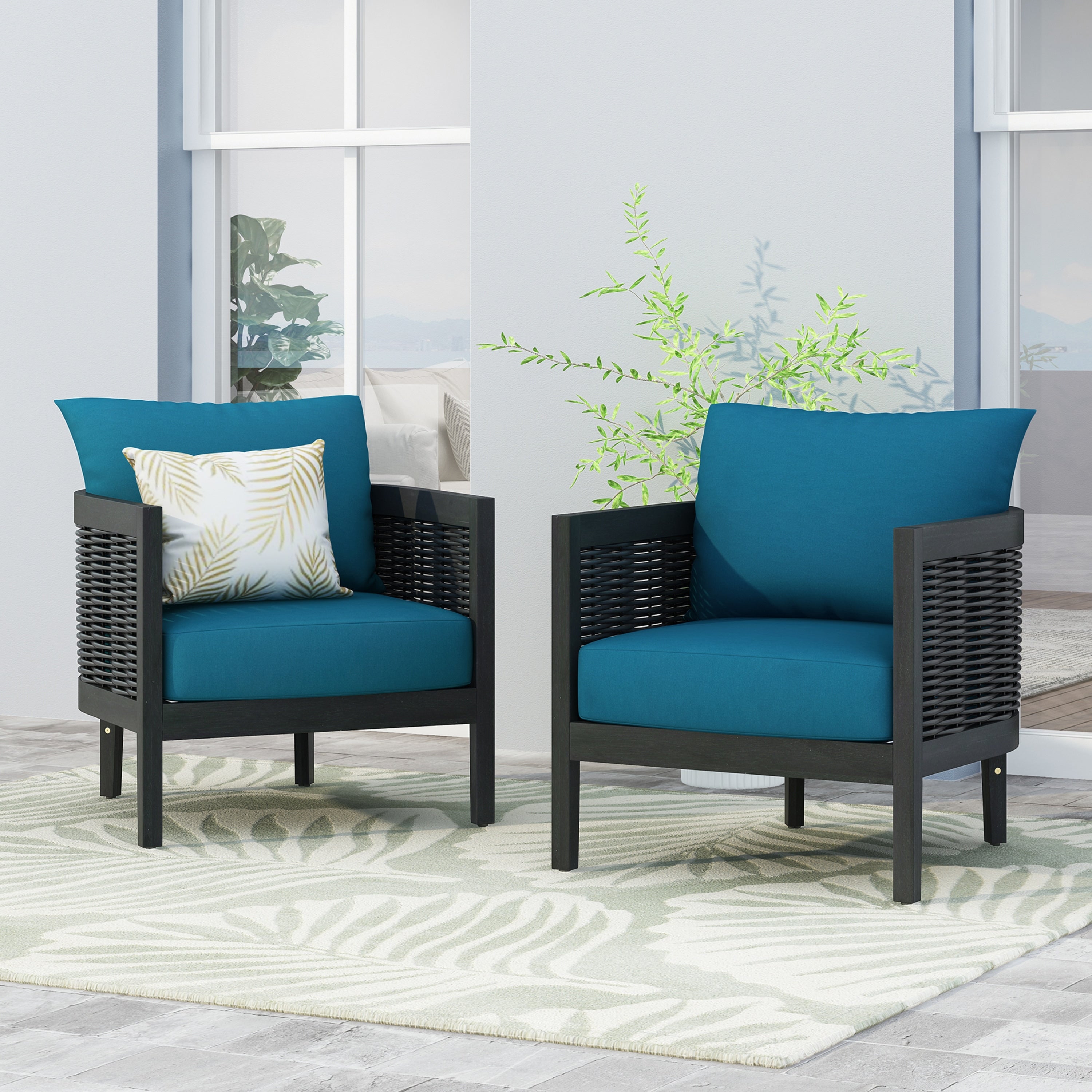 Burchett Outdoor Acacia Wood Club Chairs With Cushions Set Of 2 By Christopher Knight Home