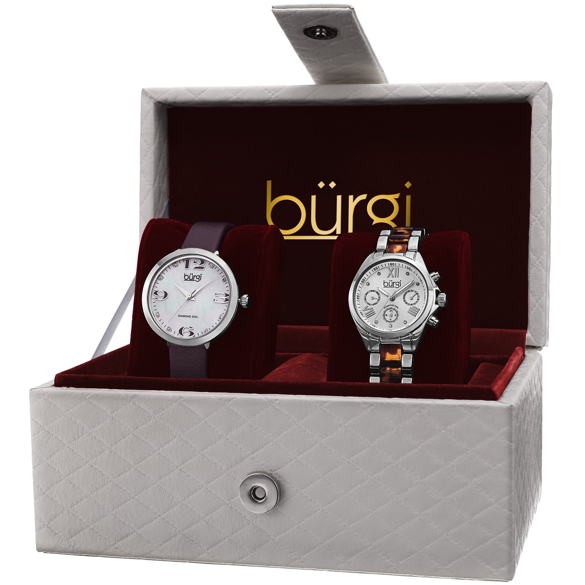 Burgi Classic Womens Quartz Multifunction Diamond Silver Tone Strap Bracelet Watch Set Silver