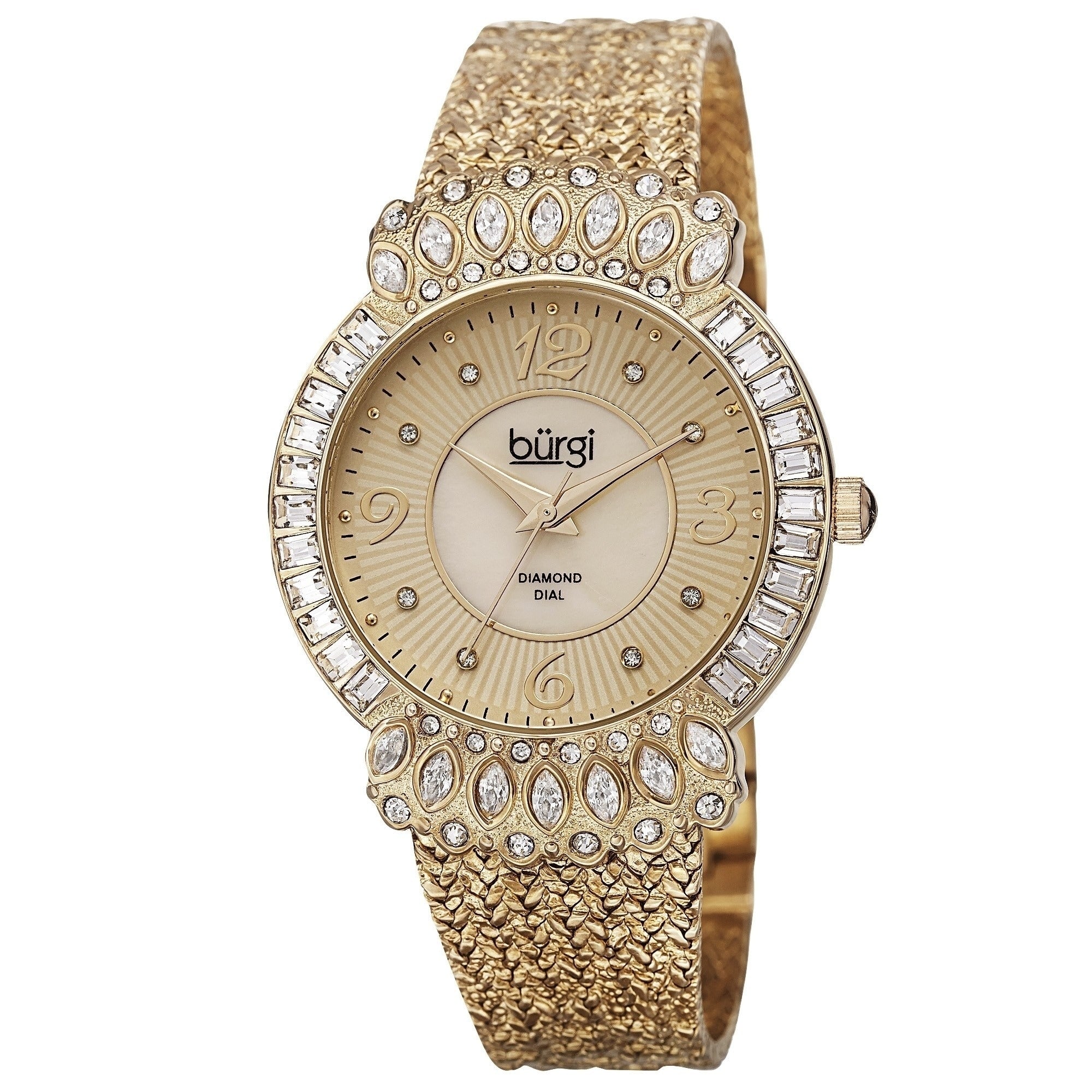 Burgi Exquisite Womens Quartz Diamond Gold Tone Bracelet Watch