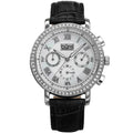Burgi Ladies Crystal Accented Swiss Quartz Multifunction Leather Black Strap Watch