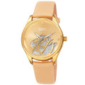 Burgi Ladies Diamond Glitter Rose Floral Beige Leather Strap Watch