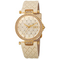 Burgi Womens Swarovski Crystals Quartz Quilted Design Leather Strap Watch