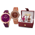 Burgi Womens Colorful Leather Rose Tone Strap Alloy Bracelet 2 Piece Watch Set Purple
