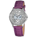 Burgi Womens Diamond Classic Stainless Steel Gmt Date Plum Red Strap Watch