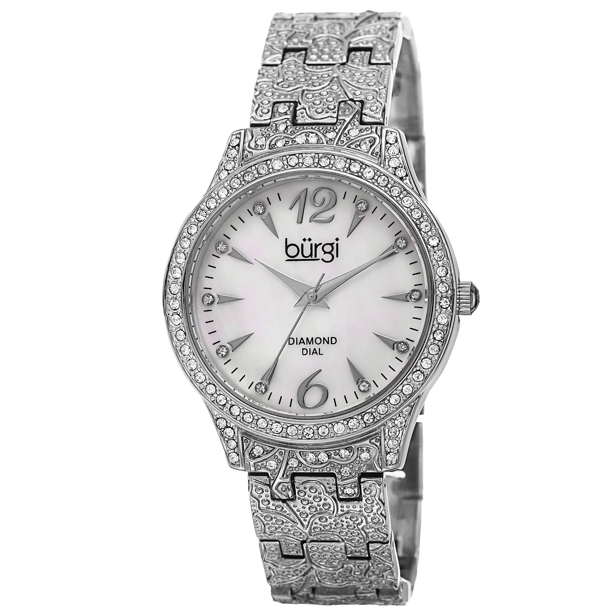 Burgi Womens Diamond Markers Mother Of Pearl Japanese Quartz Bracelet Watch