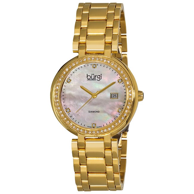 Burgi Womens Gold Tone Swiss Quartz Diamond Bracelet Watch