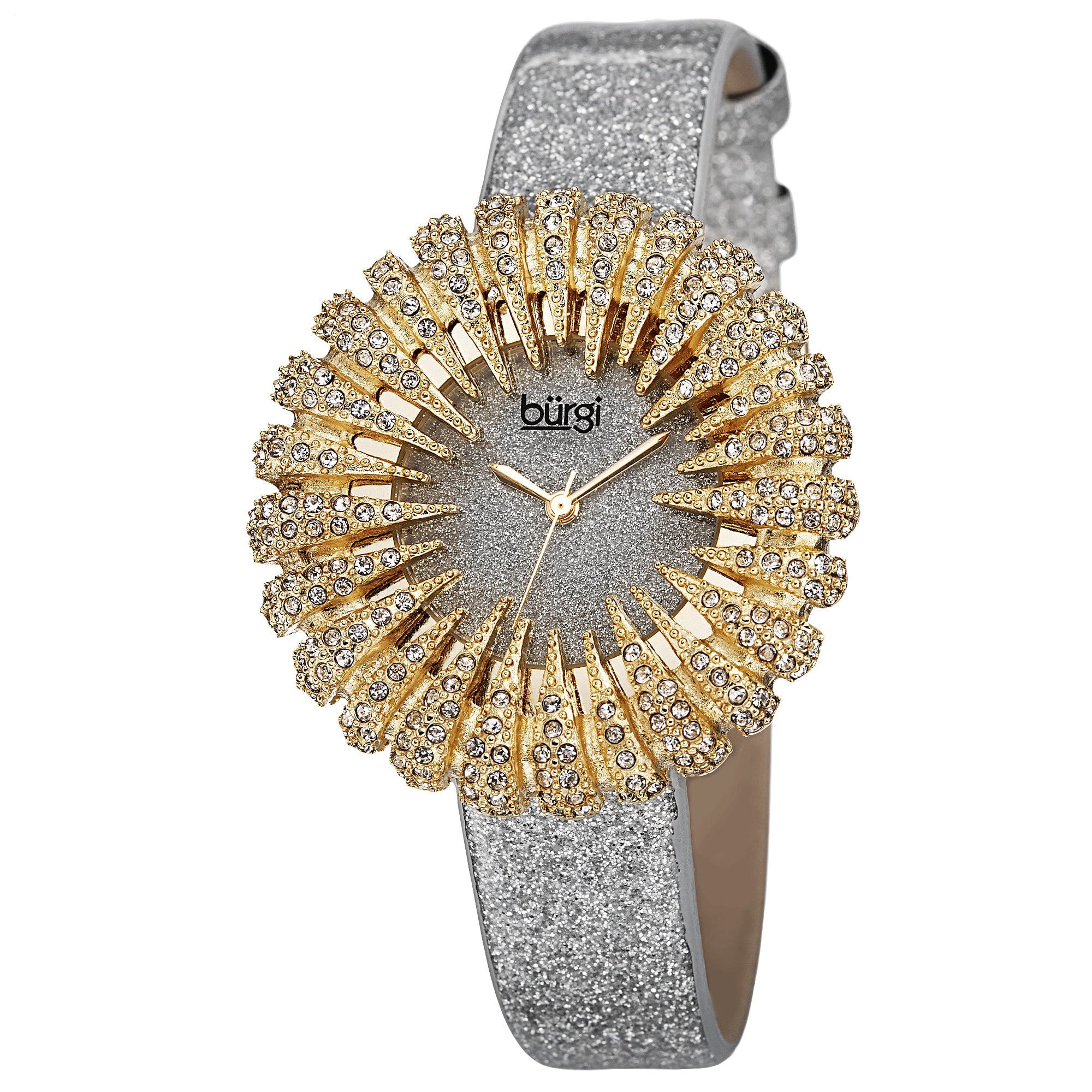 Burgi Womens Holiday Style Quartz Sparkling Leather Gold Tone Strap Watch Gold