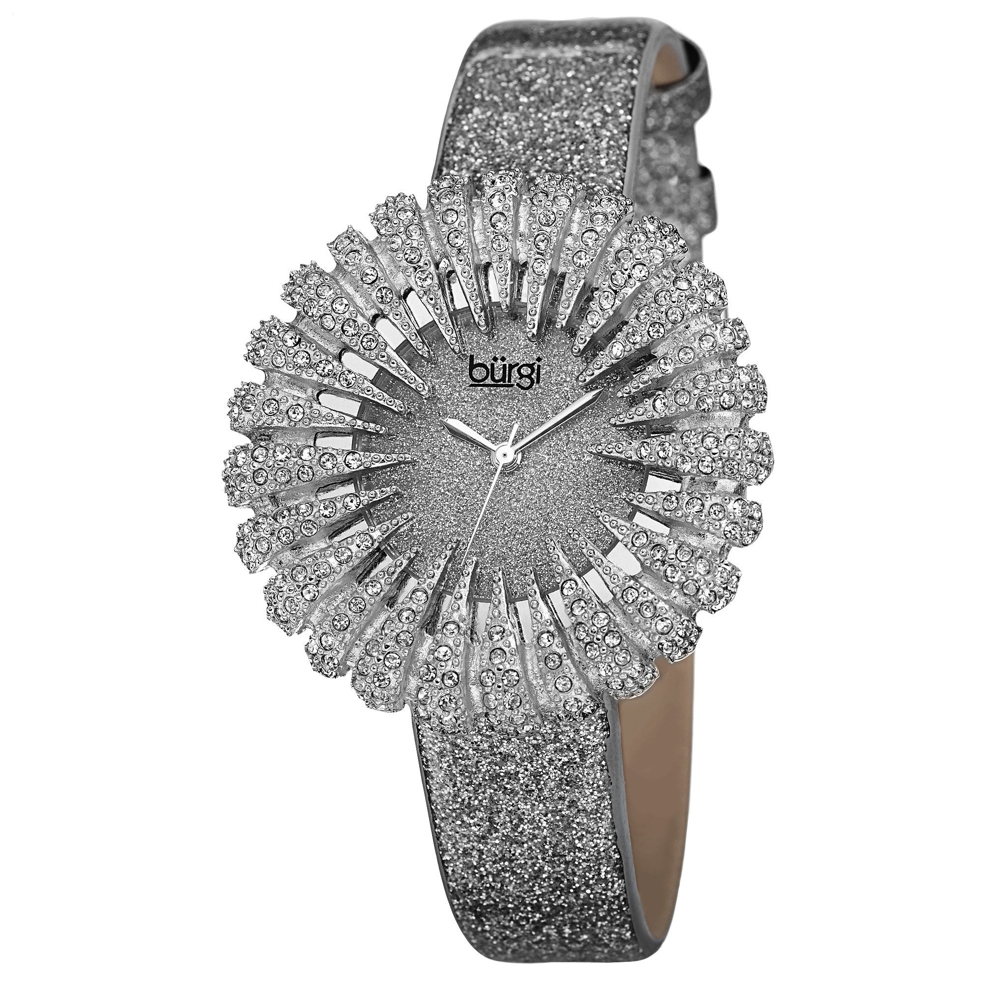 Burgi Womens Holiday Style Quartz Sparkling Leather Grey Strap Watch