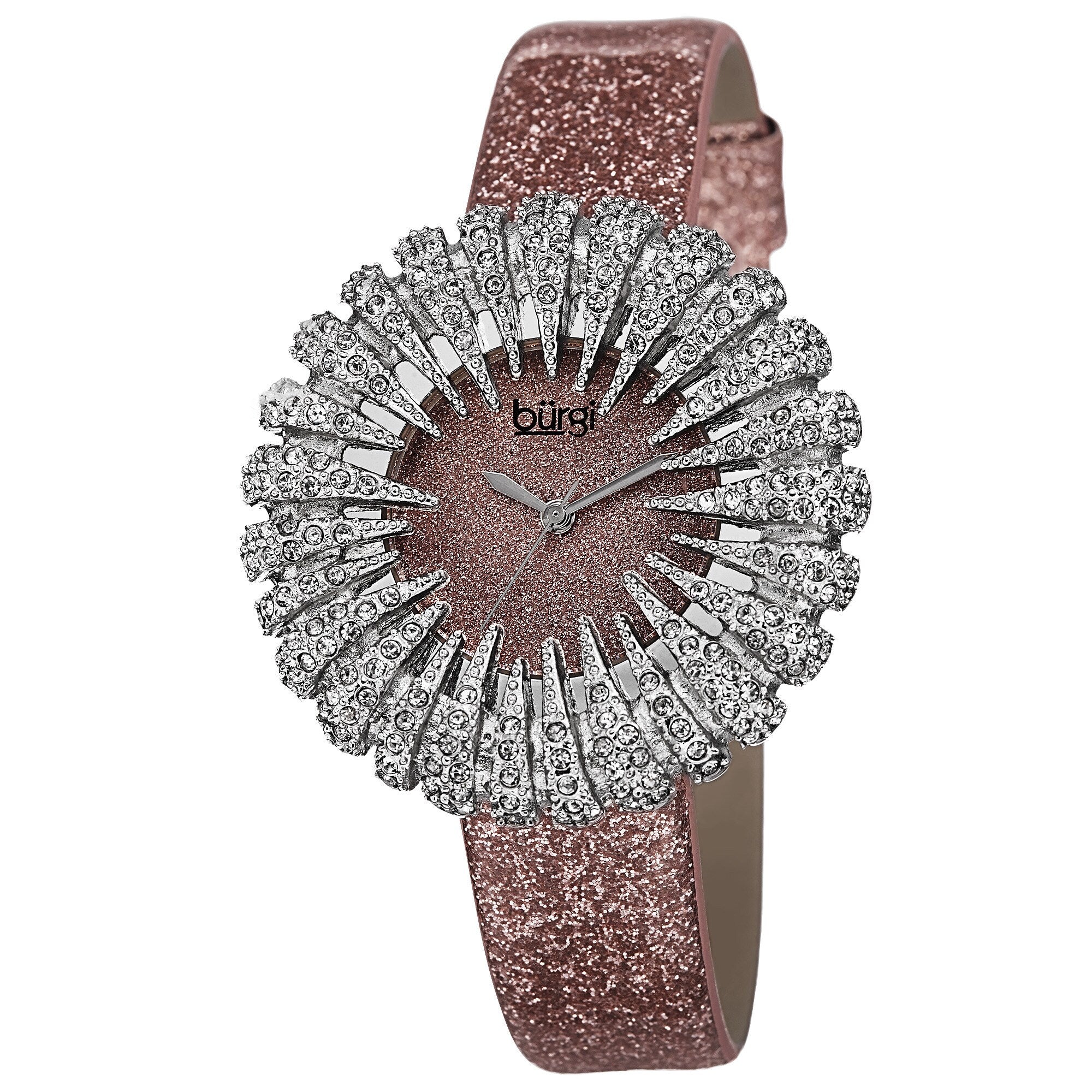 Burgi Womens Holiday Style Quartz Sparkling Leather Strap Watch Pink