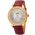 Burgi Womens Quartz Austrian Crystal Leather Strap Watch Red
