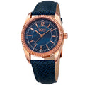 Burgi Womens Quartz Crystal Easy To Read Blue Leather Strap Watch