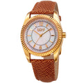 Burgi Womens Quartz Crystal Easy To Read Tan Leather Strap Watch