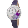 Burgi Womens Quartz Diamond Leather Purple Strap Watch