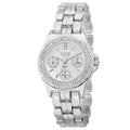 Burgi Womens Quartz Diamond Marker Multifunction Alloy Silver Tone Bracelet Watch