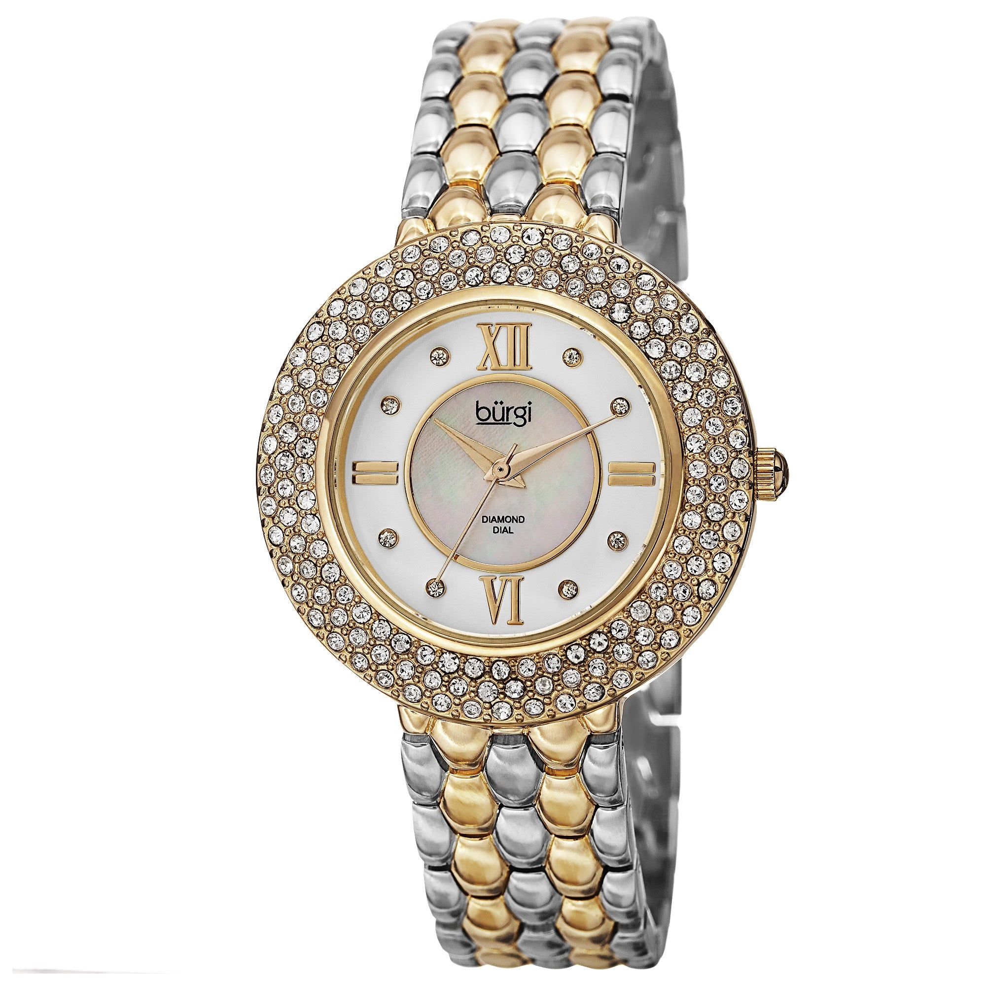 Burgi Womens Quartz Diamond Markers Brass Two Tone Bracelet Watch