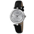 Burgi Womens Quartz Diamond Markers Etched Flower Dial Leather Silver Tone Strap Watch