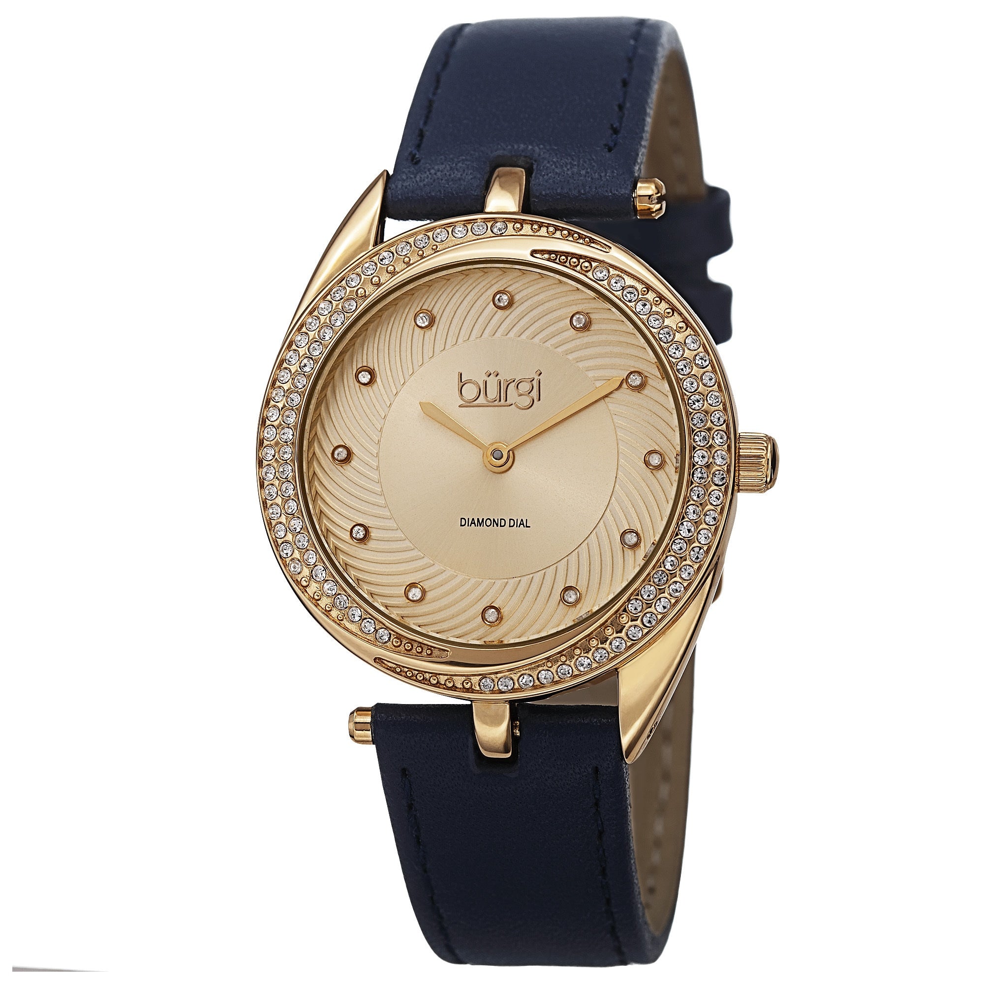 Burgi Womens Quartz Diamond Markers Leather Blue Strap Watch