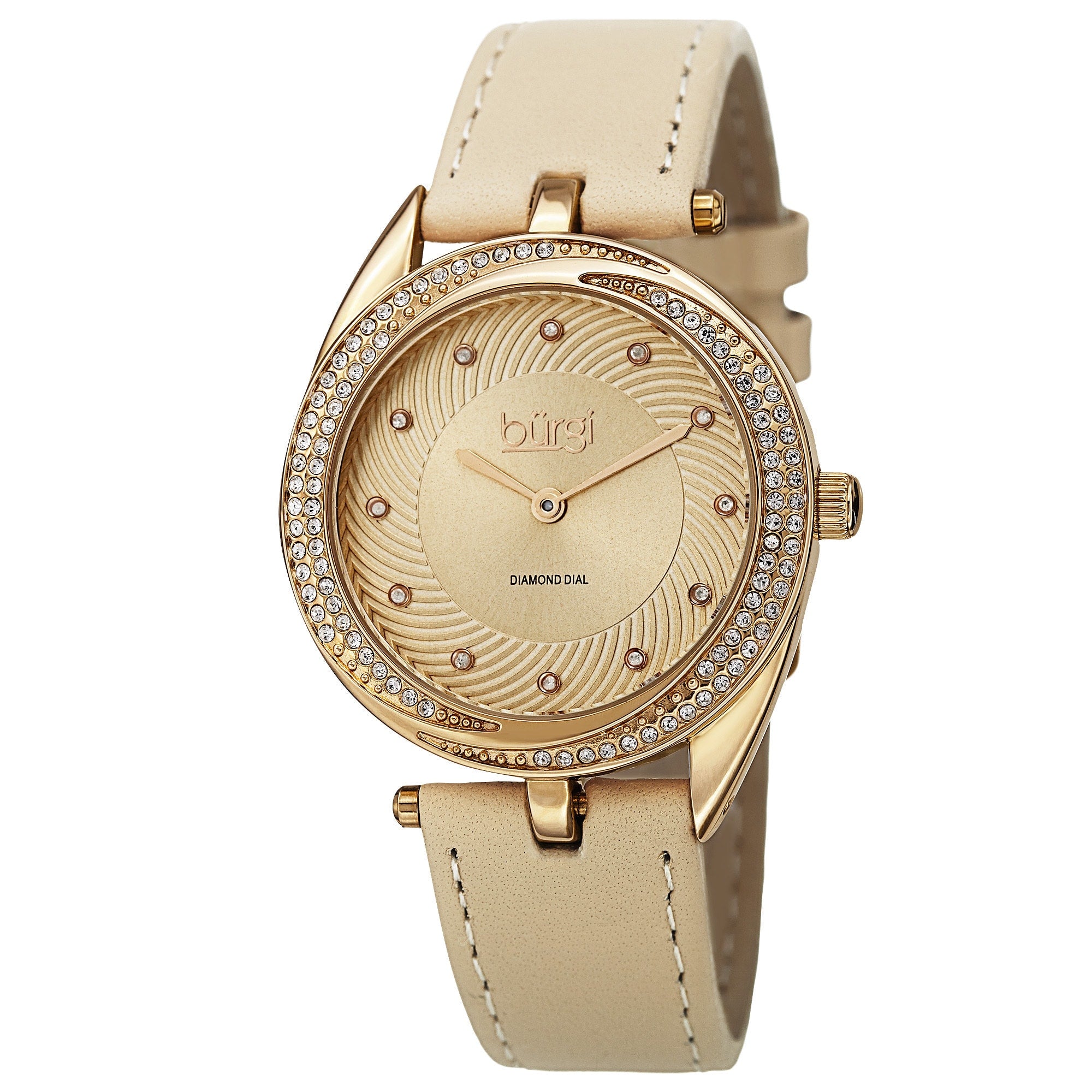 Burgi Womens Quartz Diamond Markers Leather Gold Tone Strap Watch