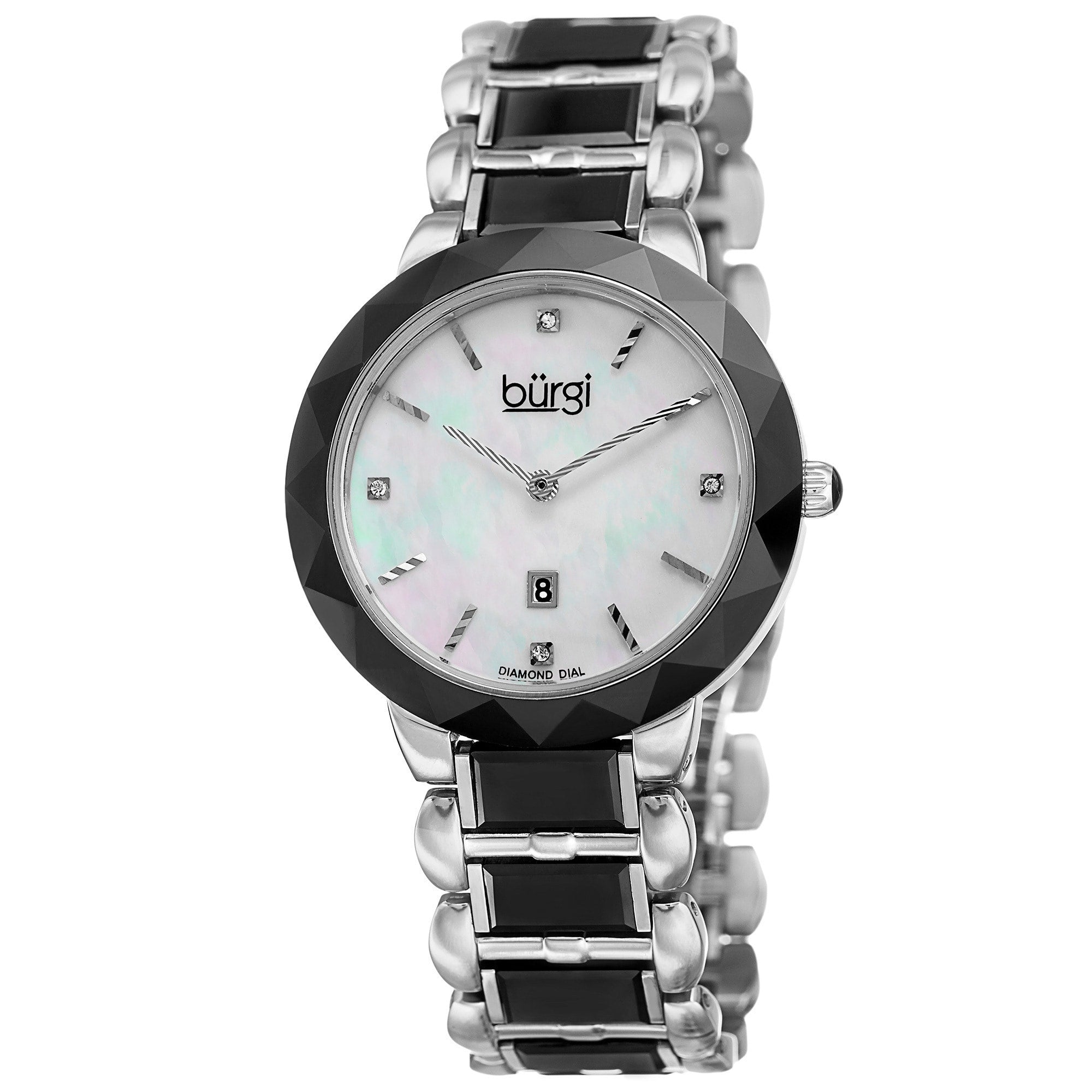 Burgi Womens Quartz Diamond Stainless Steel Black Bracelet Watch