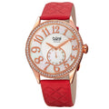 Burgi Womens Quartz Diamond Swarovski Crystal Leather Red Strap Watch